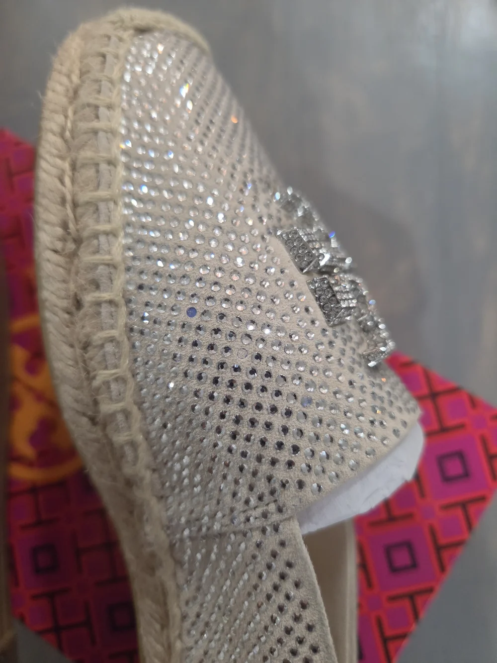 Women's Crystal-Embellished Espadrille Slip-On — Ivory